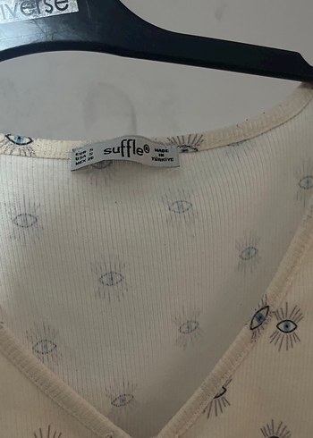 Düğmeli V Yaka Kısa Kollu Baskılı Keten Bluz - Görsel 2