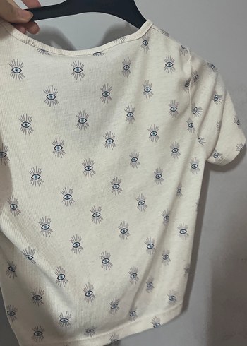 Düğmeli V Yaka Kısa Kollu Baskılı Keten Bluz - Görsel 3