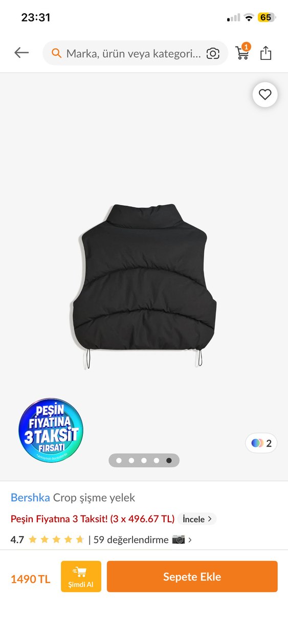Bershka Siyah Crop Şişme Yelek - Görsel 2