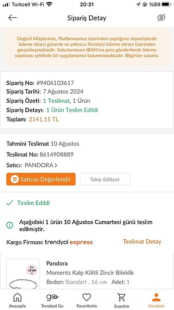  Beden beyaz Renk Pandora bileklik 16 cm