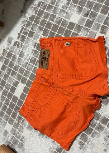 Düğmeli turuncu Kadın Yüksek Bel Mini Şort - Görsel 3