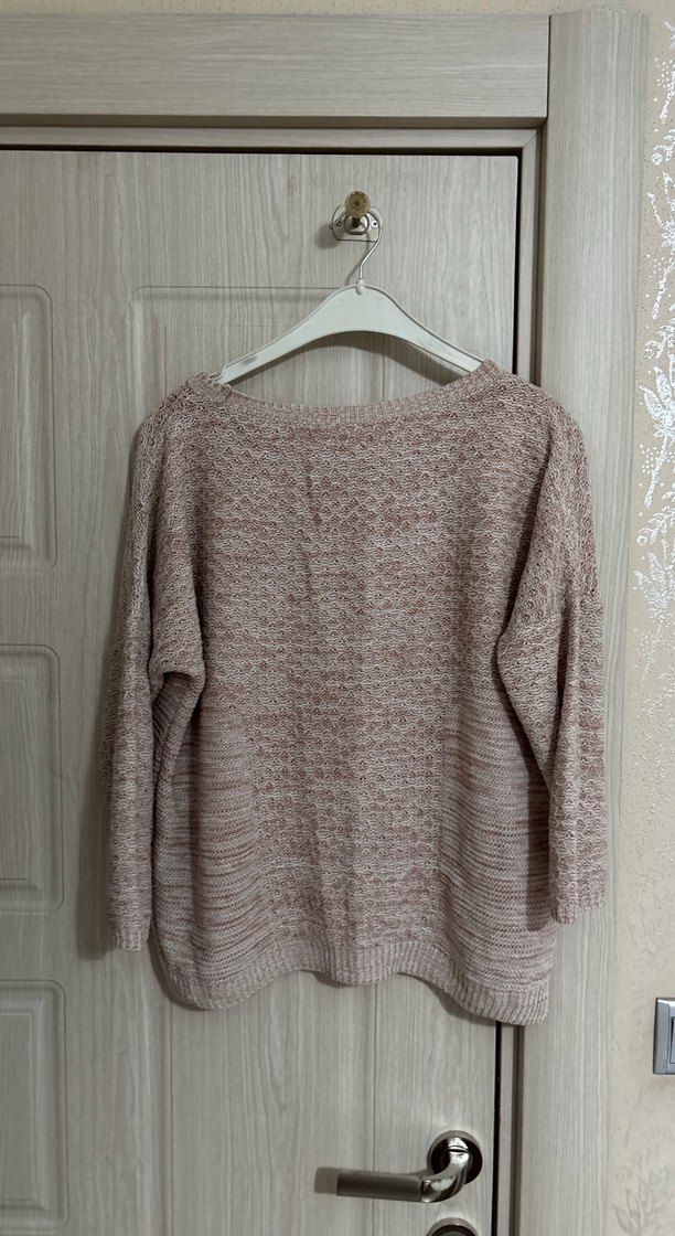 Bej Triko Kadın Kazak, Uzun Kollu, Salaş Kesim - Görsel 2