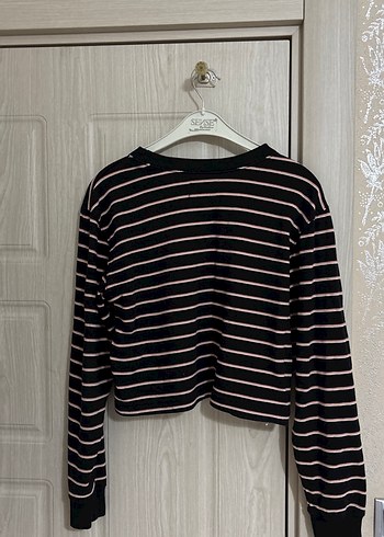 Çizgili Siyah Kadın Uzun Kollu Kazak - Görsel 3