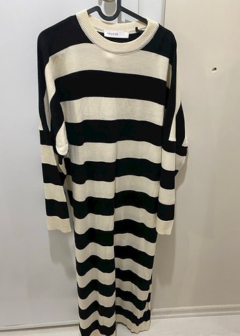 Kadın Siyah Çizgili Uzun Triko Elbise - Görsel 2