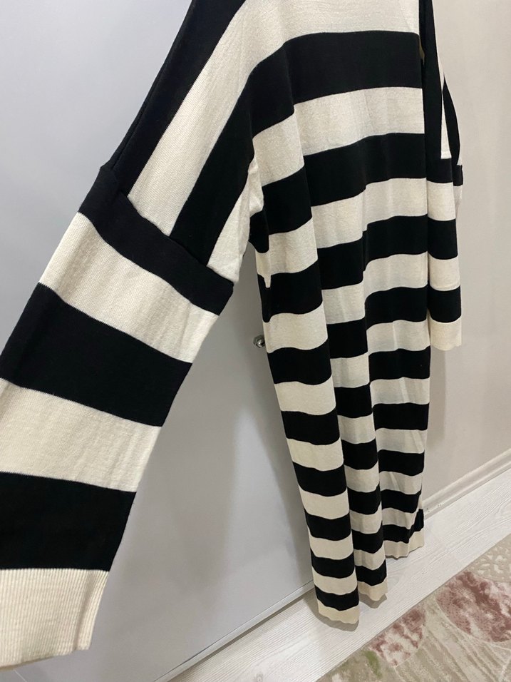 Kadın Siyah Çizgili Uzun Triko Elbise - Görsel 4