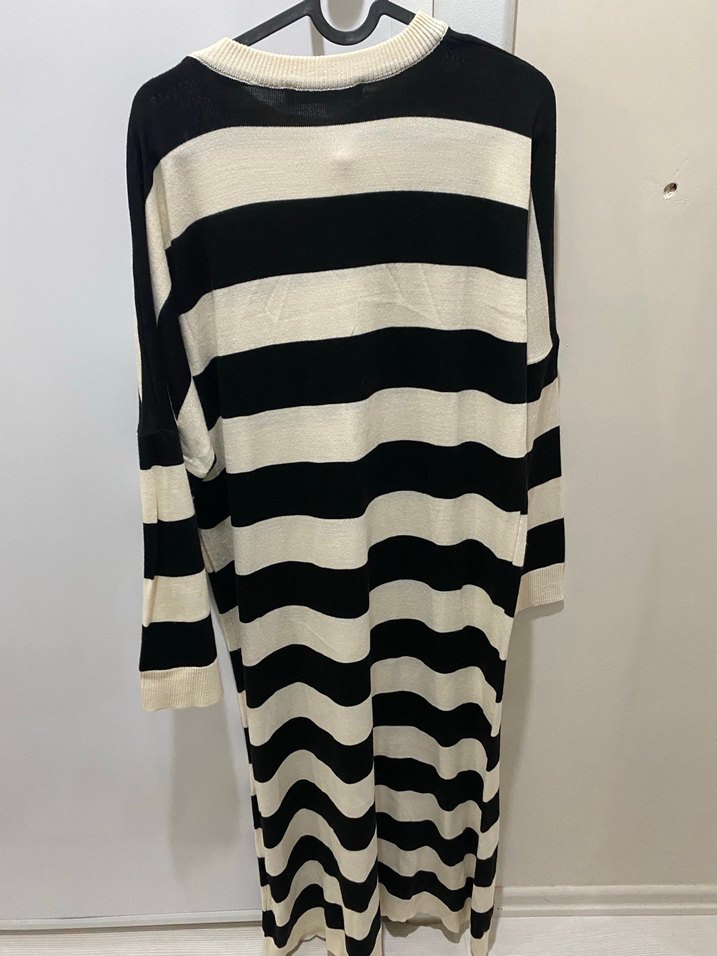 Kadın Siyah Çizgili Uzun Triko Elbise - Görsel 5