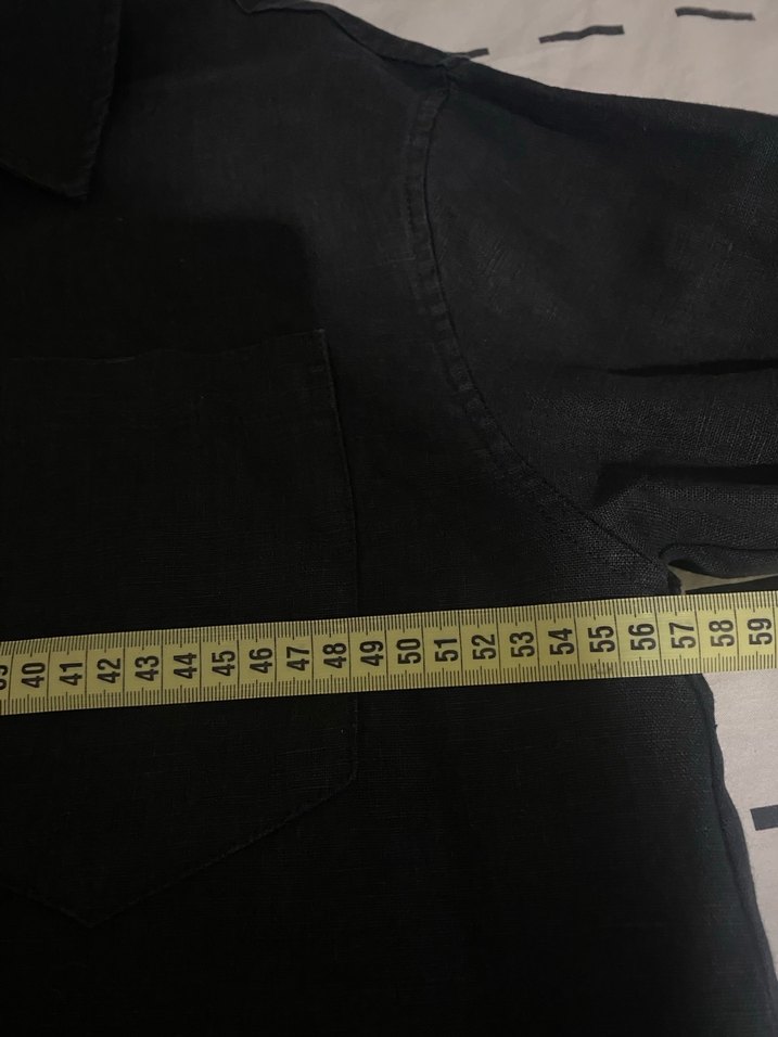 Siyah Keten Düğmeli Kadın Gömlek - Görsel 5