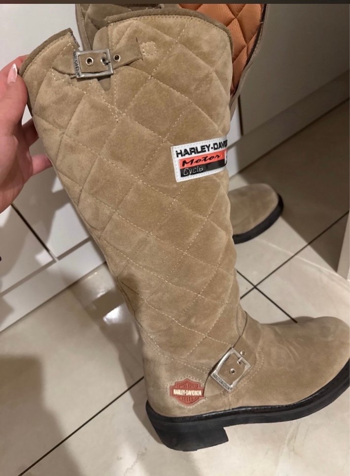 Bej Süet Tokalı Biker Dizüstü Kadın Çizme - Görsel 2