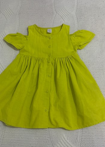 LC Waikiki Yeşil Kısa Kollu Keten Kız Elbise