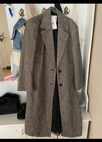 Düğmeli Gri Midi Kadın Yün Kaban - Görsel 3