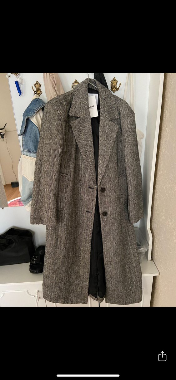 Düğmeli Gri Midi Kadın Yün Kaban - Görsel 3