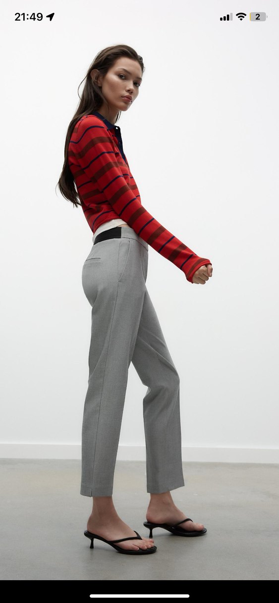 Gri Çizgili Kadın Kumaş Pantolon - Görsel 2
