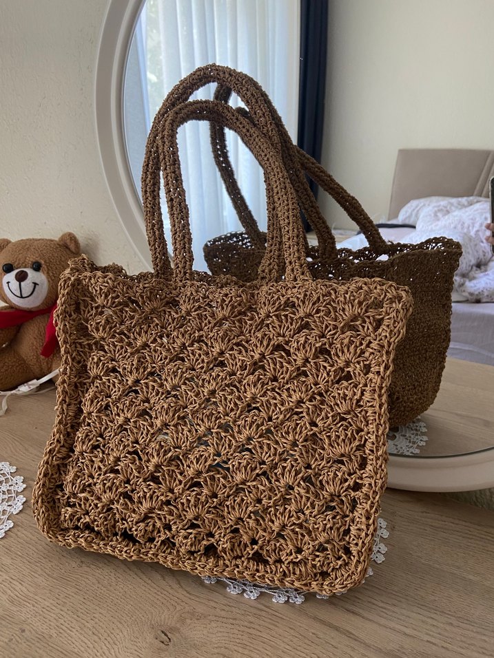 Dantel Detaylı Örgü Bej Kadın Çanta - Görsel 2