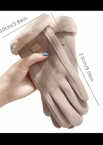 Beyaz Kürklü Kadın Eldiveni dokunmatik - Görsel 3