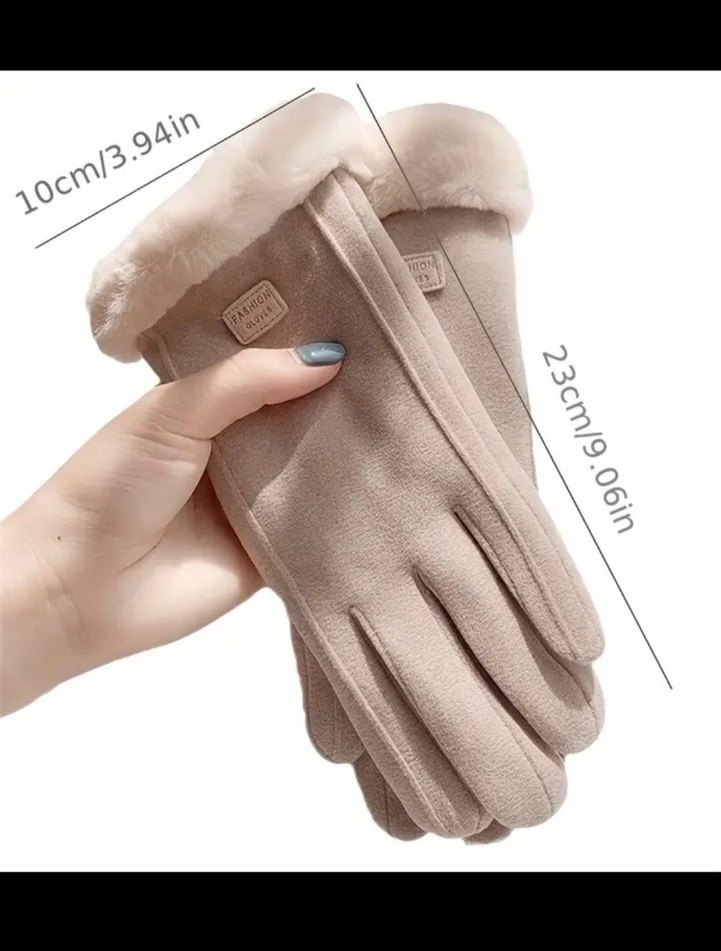 Beyaz Kürklü Kadın Eldiveni dokunmatik - Görsel 3