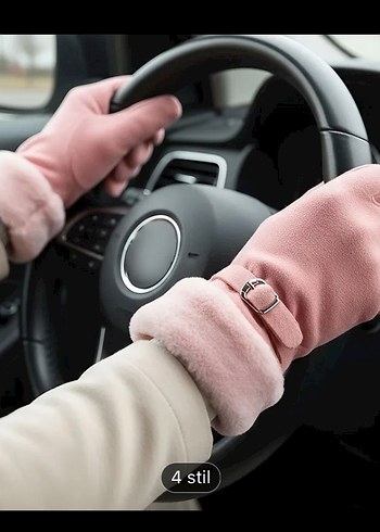 Siyah Kürklü Kadın Eldiveni kemer detaylı - Görsel 4