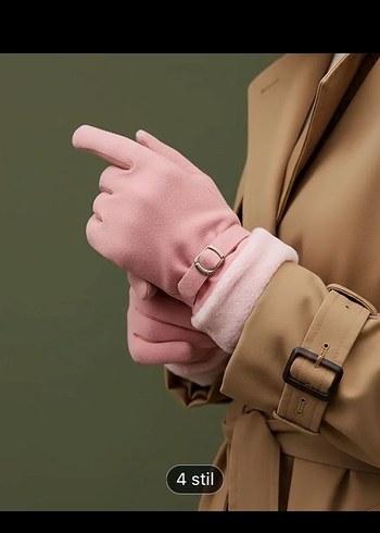 Siyah Kürklü Kadın Eldiveni kemer detaylı - Görsel 5