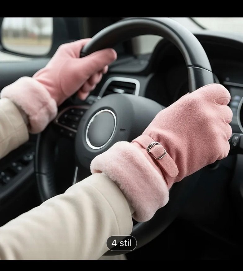 Siyah Kürklü Kadın Eldiveni kemer detaylı - Görsel 4