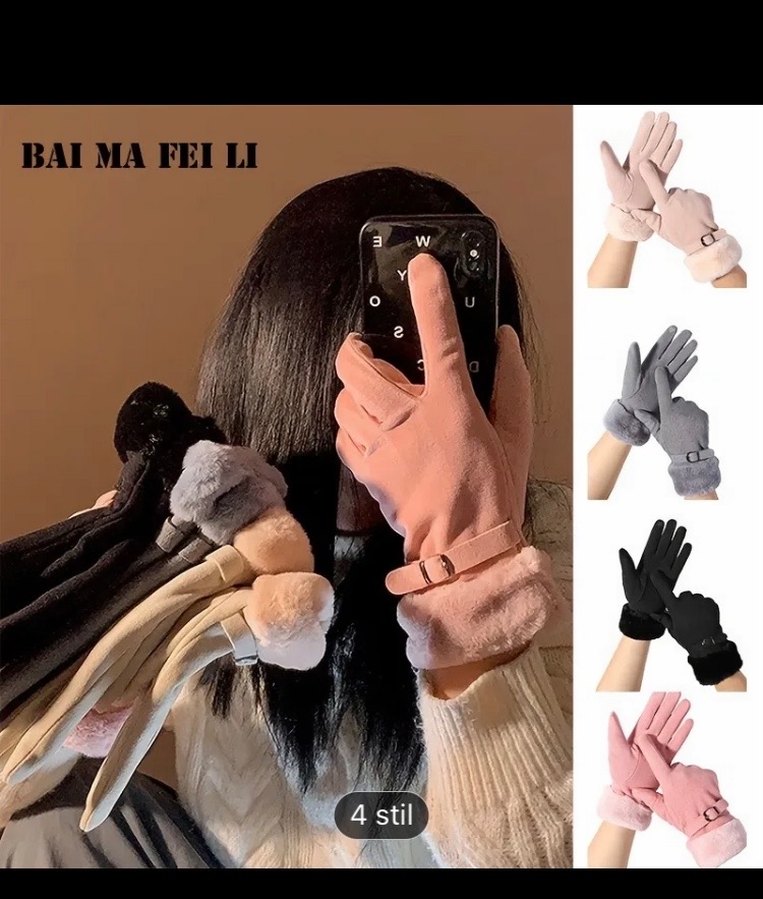 Siyah Kürklü Kadın Eldiveni kemer detaylı - Görsel 2