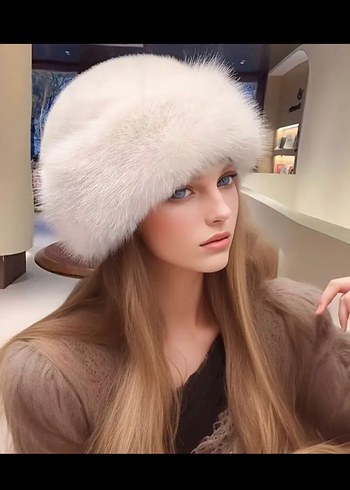 Kadın Beyaz Kürklü Sıcak Şapka - Görsel 3