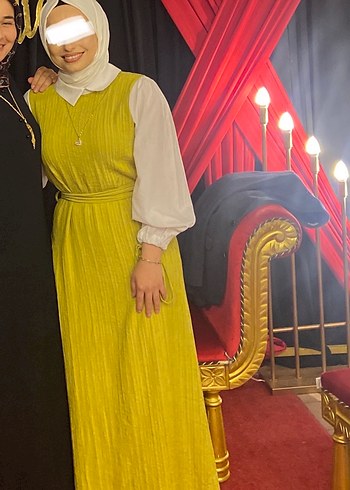 Yağ yeşili Uzun Kalem Elbise