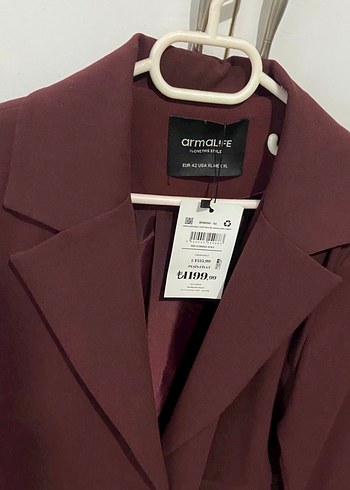 Bordo Düğmeli Kadın Blazer Ceket - Görsel 2