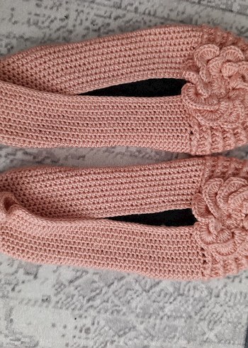 Pembe Örgü Kadın Ev patiği - Görsel 2