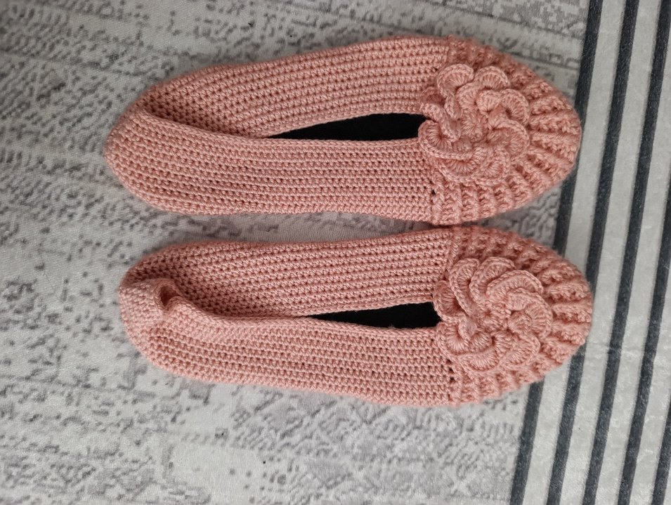 Pembe Örgü Kadın Ev patiği - Görsel 2