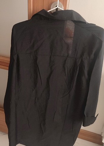 Siyah Düğmeli Keten Kadın Gömlek  yeni - Görsel 2