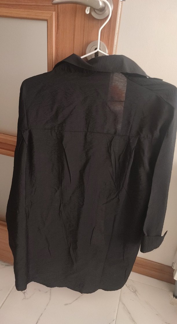 Siyah Düğmeli Keten Kadın Gömlek  yeni - Görsel 2