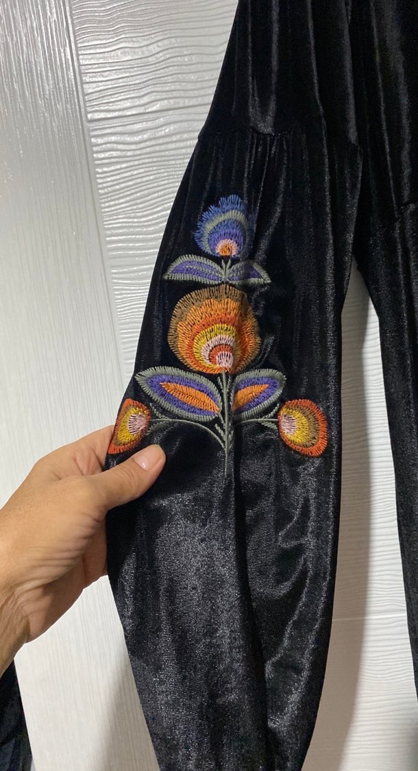 Nakış İşlemeli Uzun Kollu Bohem Elbise - Görsel 2