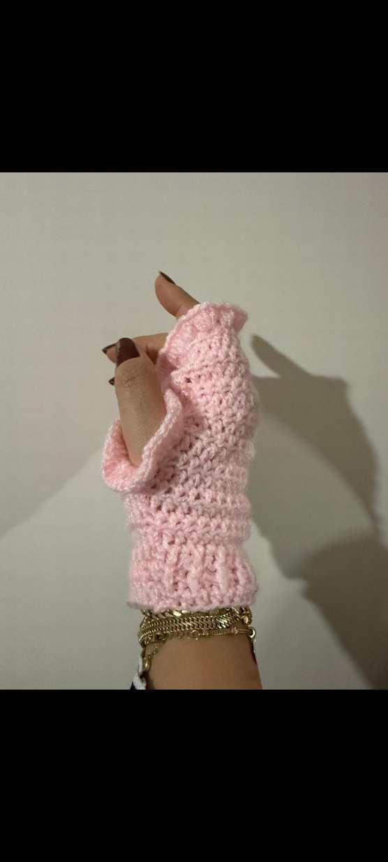 Pembe Örgü Yarım Parmak Eldiven - Görsel 3