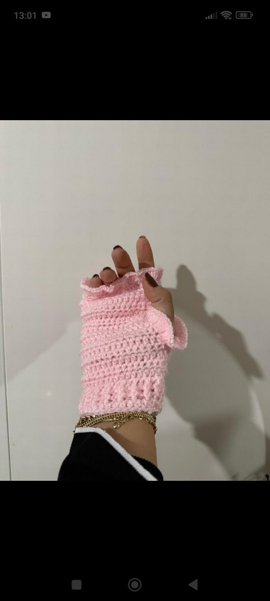 Pembe Örgü Yarım Parmak Eldiven - Görsel 2