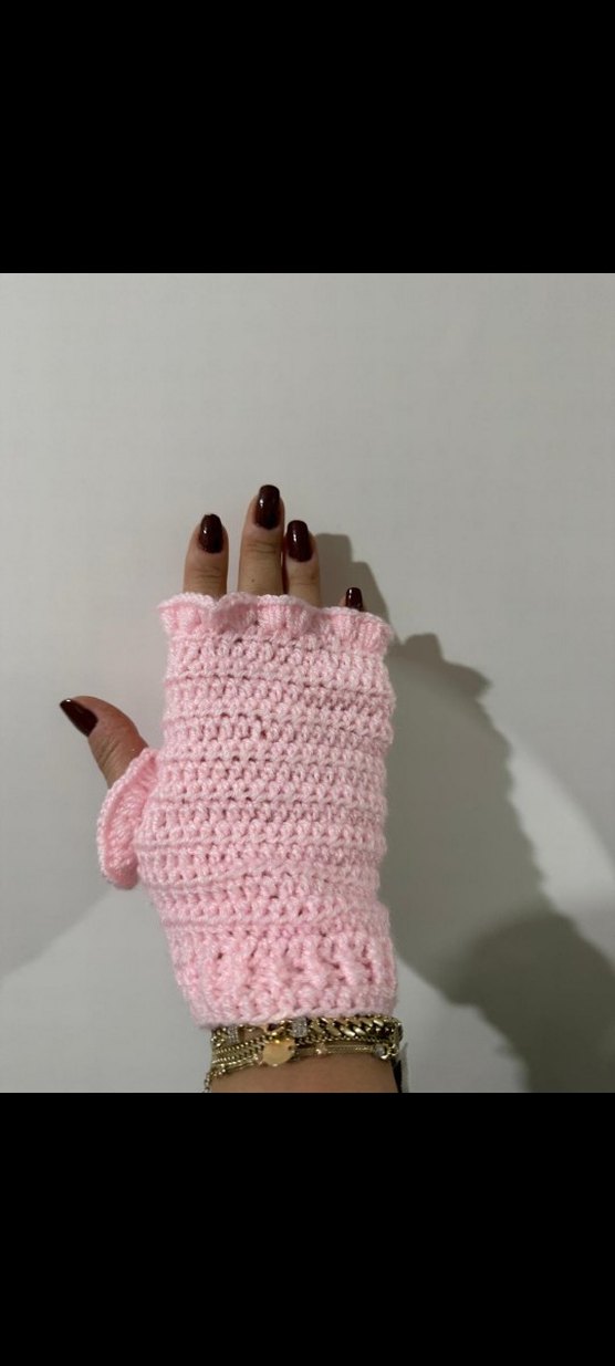 Pembe Örgü Yarım Parmak Eldiven - Görsel 4