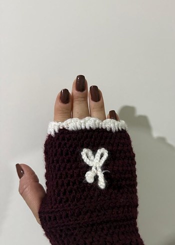 Bordo Örgü Bohem Kadın Eldiveni - Görsel 2