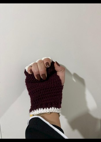 Bordo Örgü Bohem Kadın Eldiveni - Görsel 3