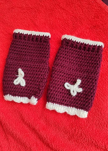 Bordo Örgü Bohem Kadın Eldiveni - Görsel 7