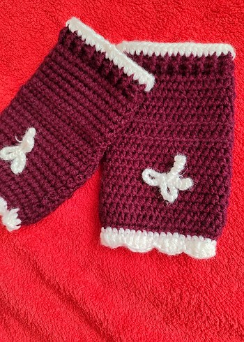 Bordo Örgü Bohem Kadın Eldiveni - Görsel 5