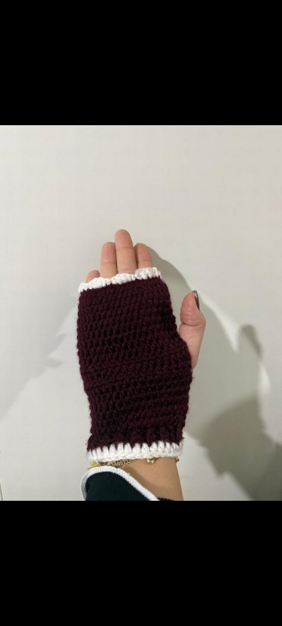Bordo Örgü Bohem Kadın Eldiveni - Görsel 4