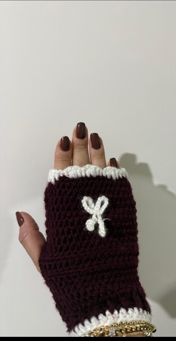 Bordo Örgü Bohem Kadın Eldiveni - Görsel 2