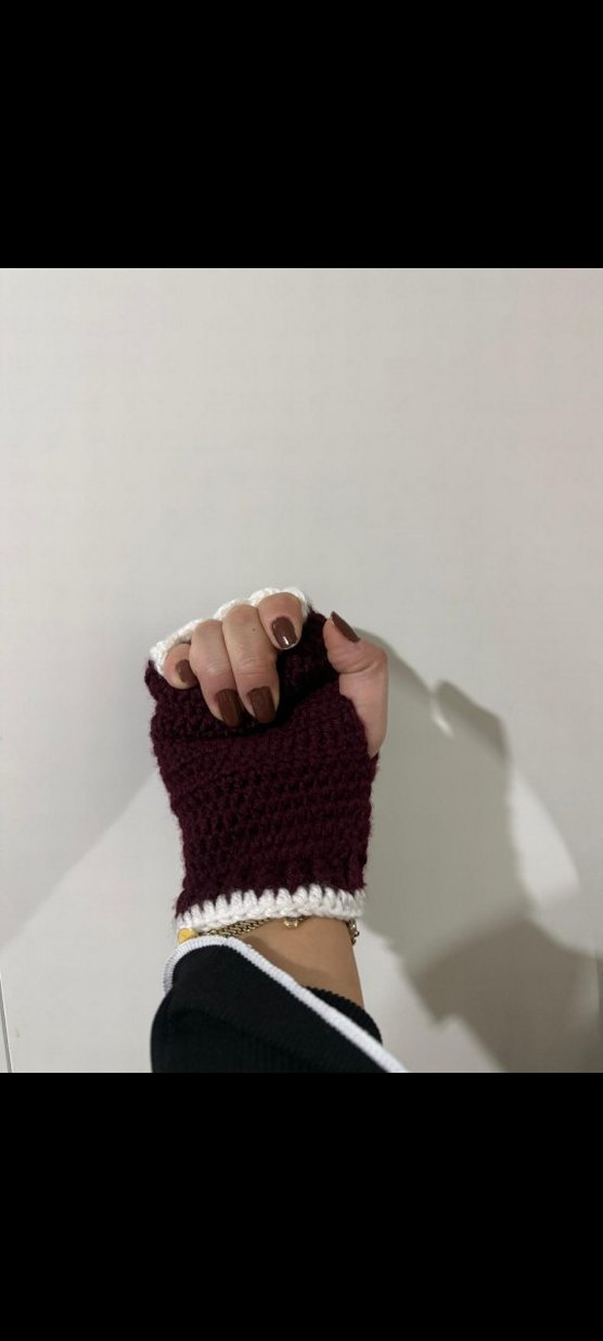 Bordo Örgü Bohem Kadın Eldiveni - Görsel 3