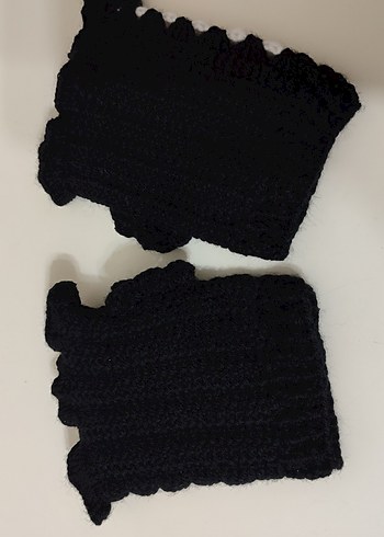 Siyah Beyaz Örgü Kadın Eldiven - Görsel 3