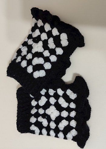 Siyah Beyaz Örgü Kadın Eldiven - Görsel 4