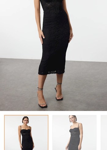 Trendyol & Milla Siyah Straplez Transparan Midi Elbise