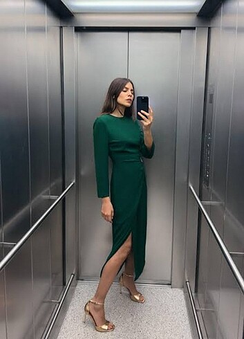 s Beden yeşil Renk Zara yeni sezon dore aplikeli elbise