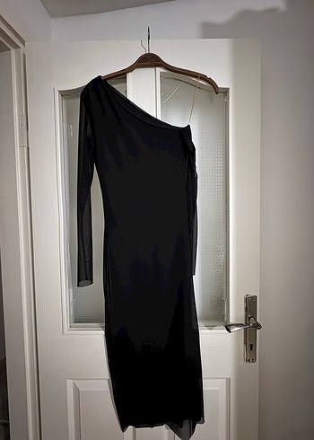 Tek Kollu Siyah Uzun Elbise - Görsel 2