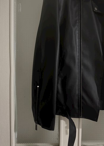 Kadın Siyah Deri Biker Ceket - Görsel 2