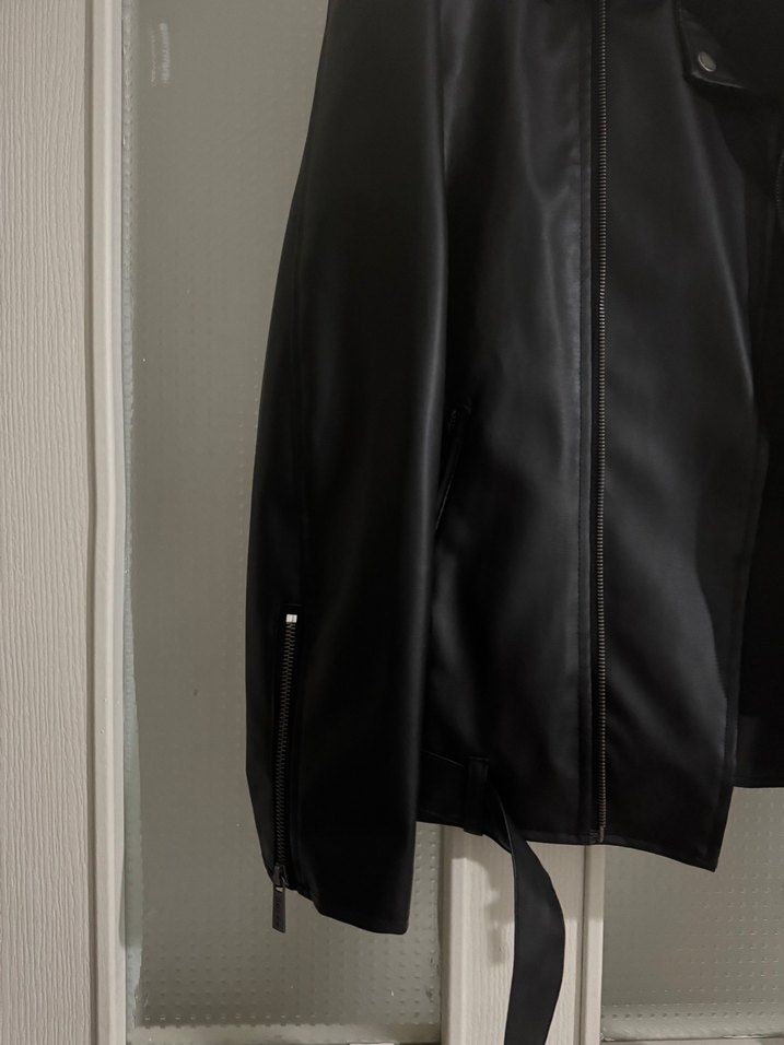 Kadın Siyah Deri Biker Ceket - Görsel 2