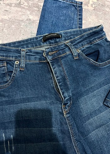 Düğmeli Mavi Kadın Denim kot pantolon - Görsel 2