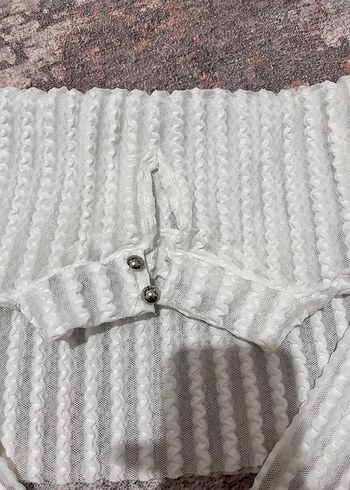 Beyaz Yüksek Yakalı Örgü Kadın bolero - Görsel 2